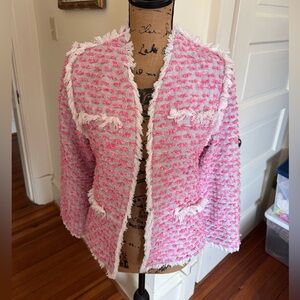 Hunter Bell Coco Jacket (Sz 6) Pink Tweed Striped Open Fringe